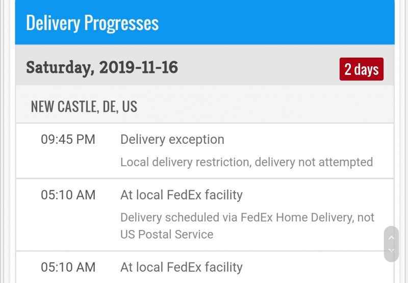 delivery status exception